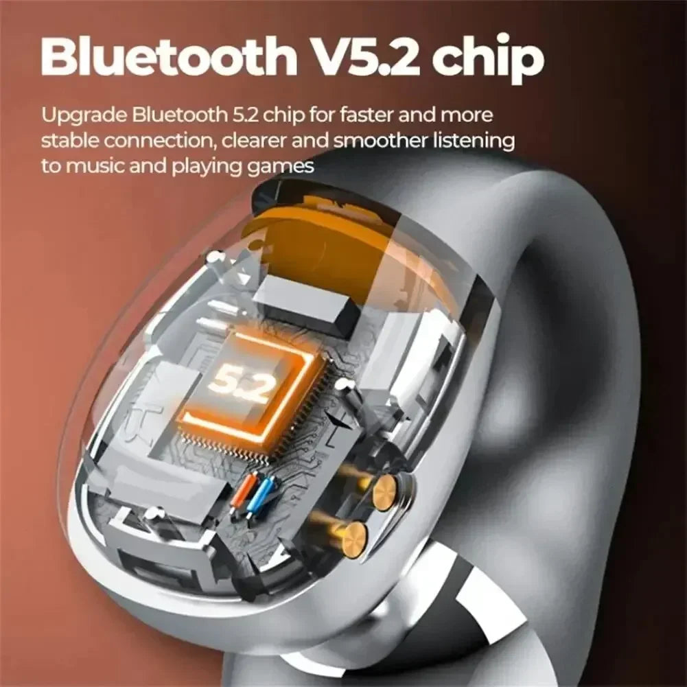 TWS Wireless Headphones Bluetooth 5.2 Bone Conduction Earphones Earclip Design Touch Control LED In Ear Earbuds Sports Headsets