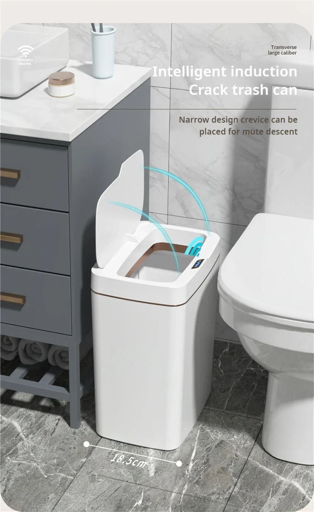 Non-contact narrow smart sensor trash can for smart home ( 15L )