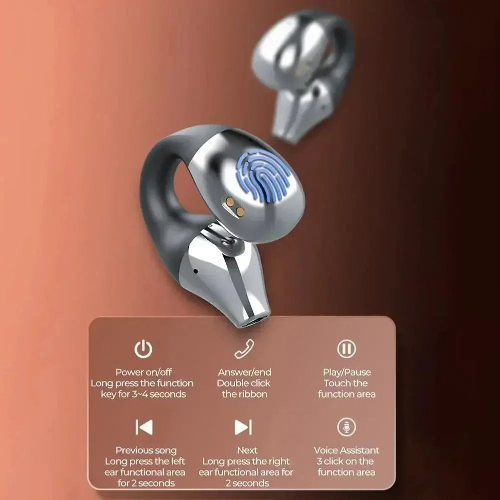 TWS Wireless Headphones Bluetooth 5.2 Bone Conduction Earphones Earclip Design Touch Control LED In Ear Earbuds Sports Headsets